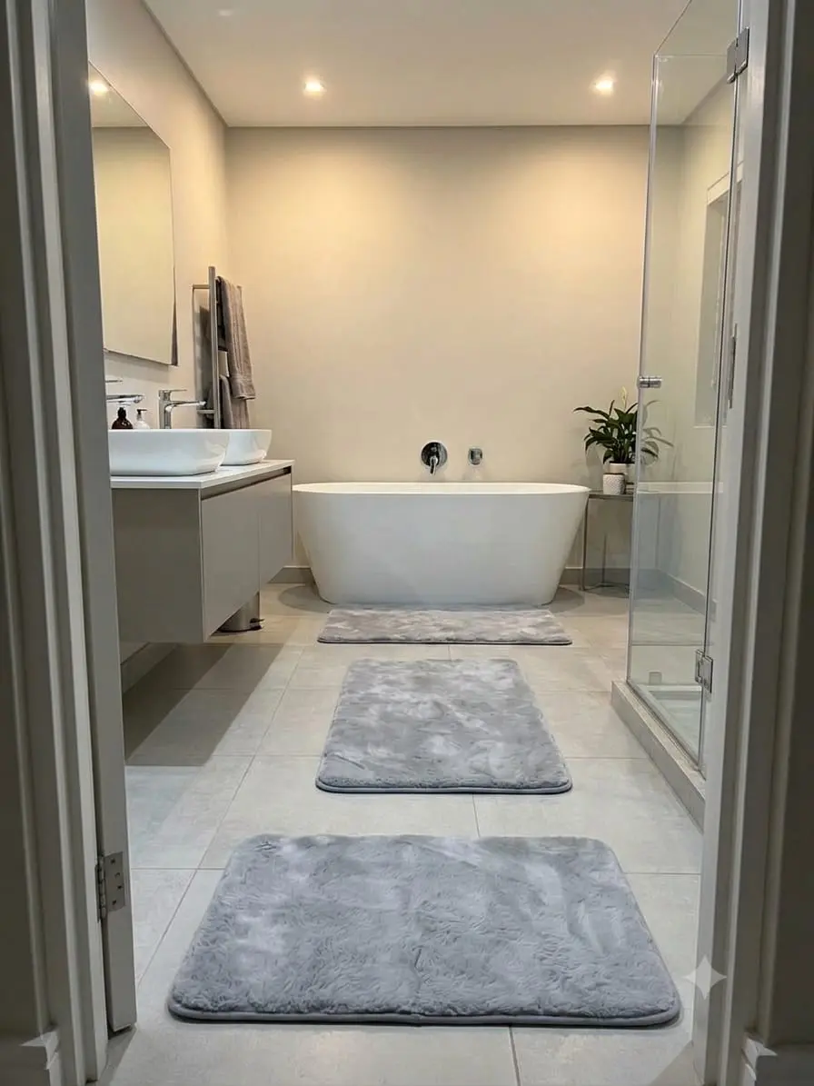 set de trois tapis de salle de bain (forure lapin) gris claire