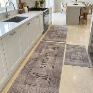 set de trois tapis cuisine losange gris