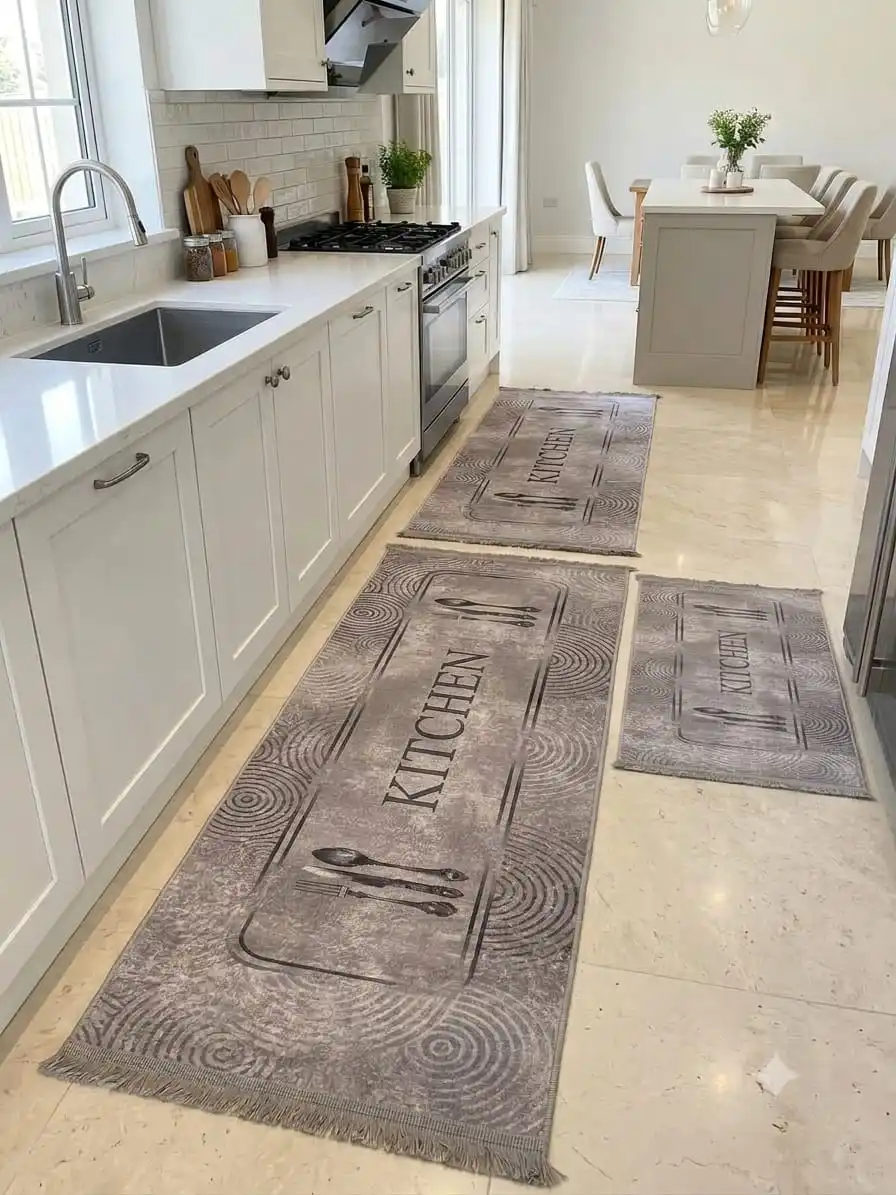 set de trois tapis cuisine losange gris