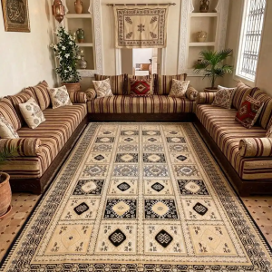margoum (ثقيل)( traditionnelle styl carreaux (bleu marine et beige jaunatre) 2m/4m
