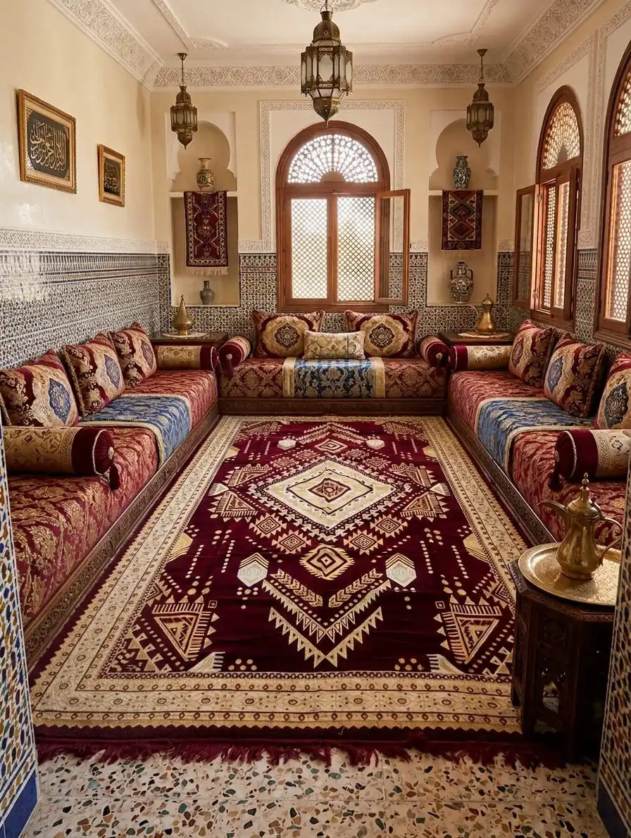 margoum (ثقيل)( traditionnelle styl مقروضة(rouge bordeaux et beige jaunatre) 2m/4m