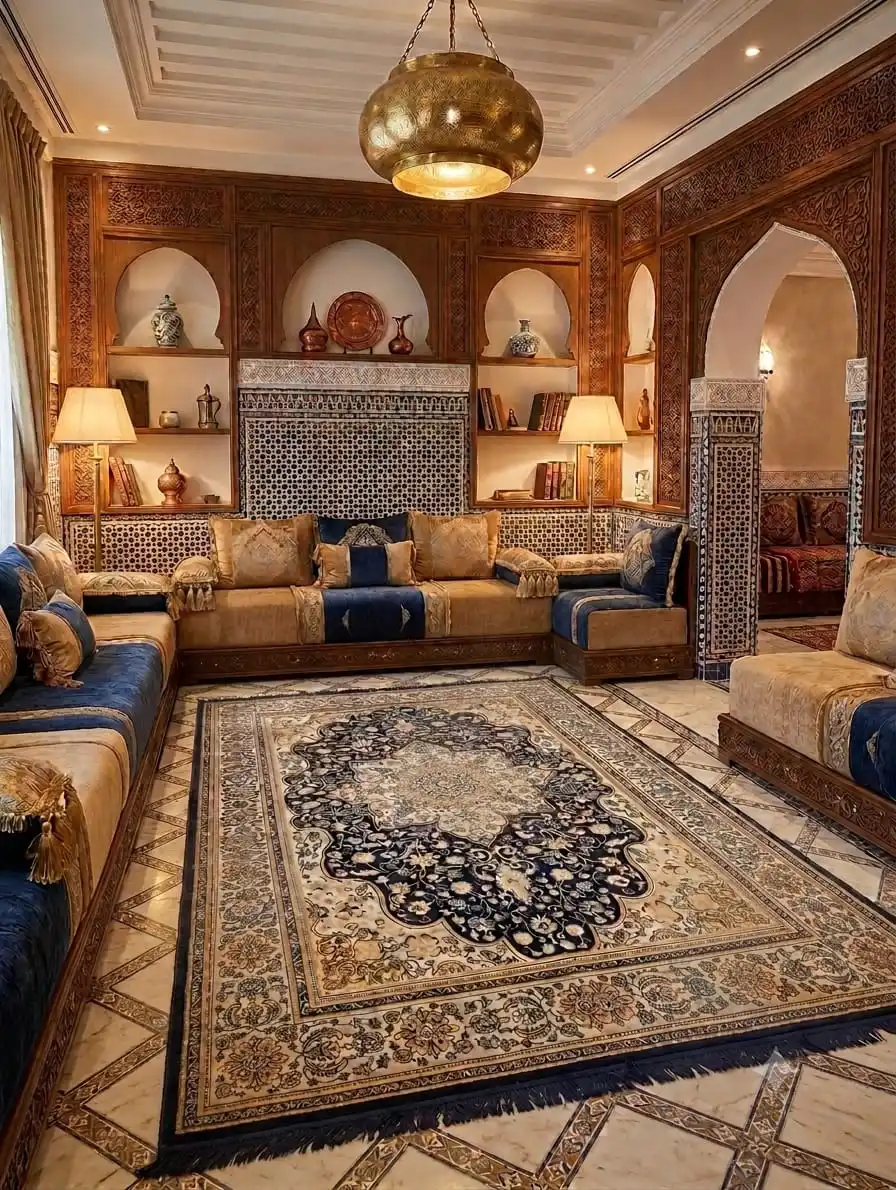 margoum (ثقيل)نقشة سمرقند traditionnelle( bleu marineet beige jaunatre) 2m/4m