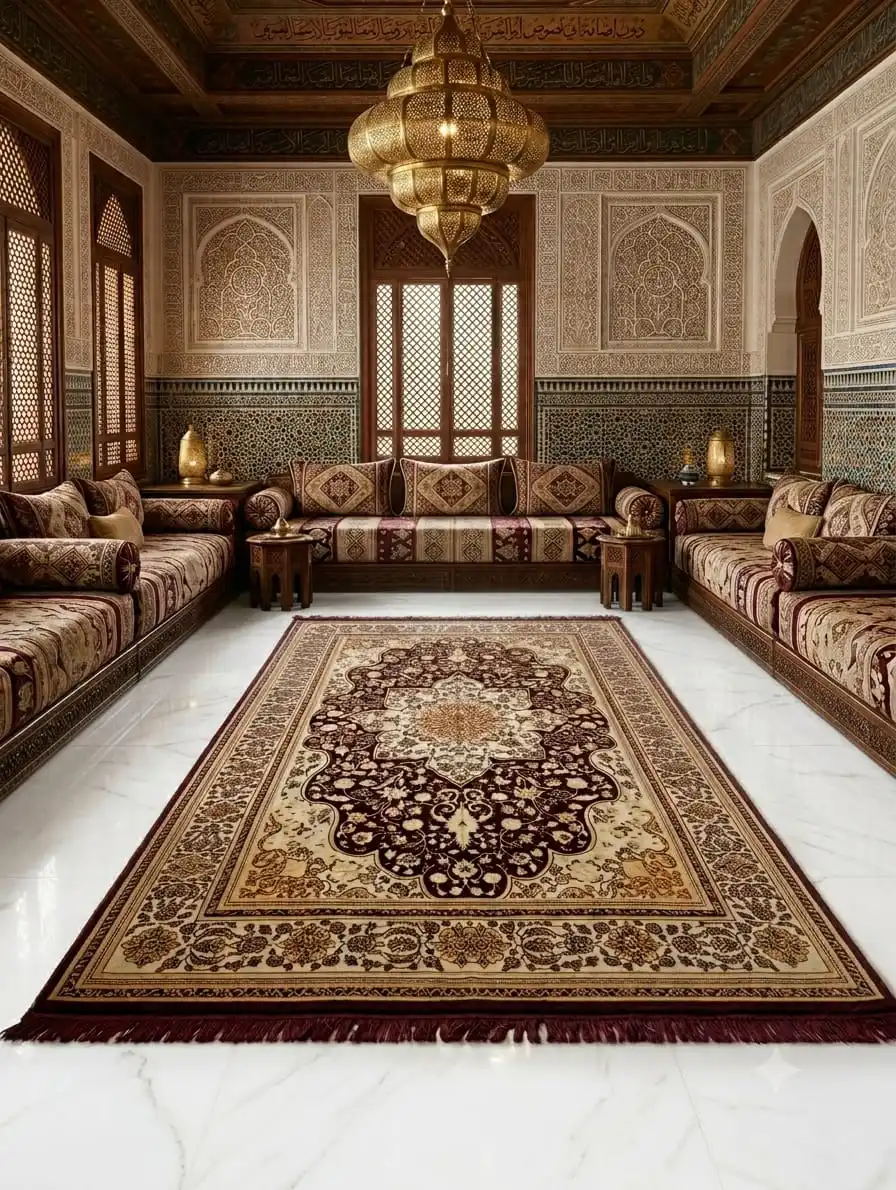 margoum (ثقيل)نقشة سمرقند traditionnelle( rouge bordeaux et beige jaunâtre) 2m/4m