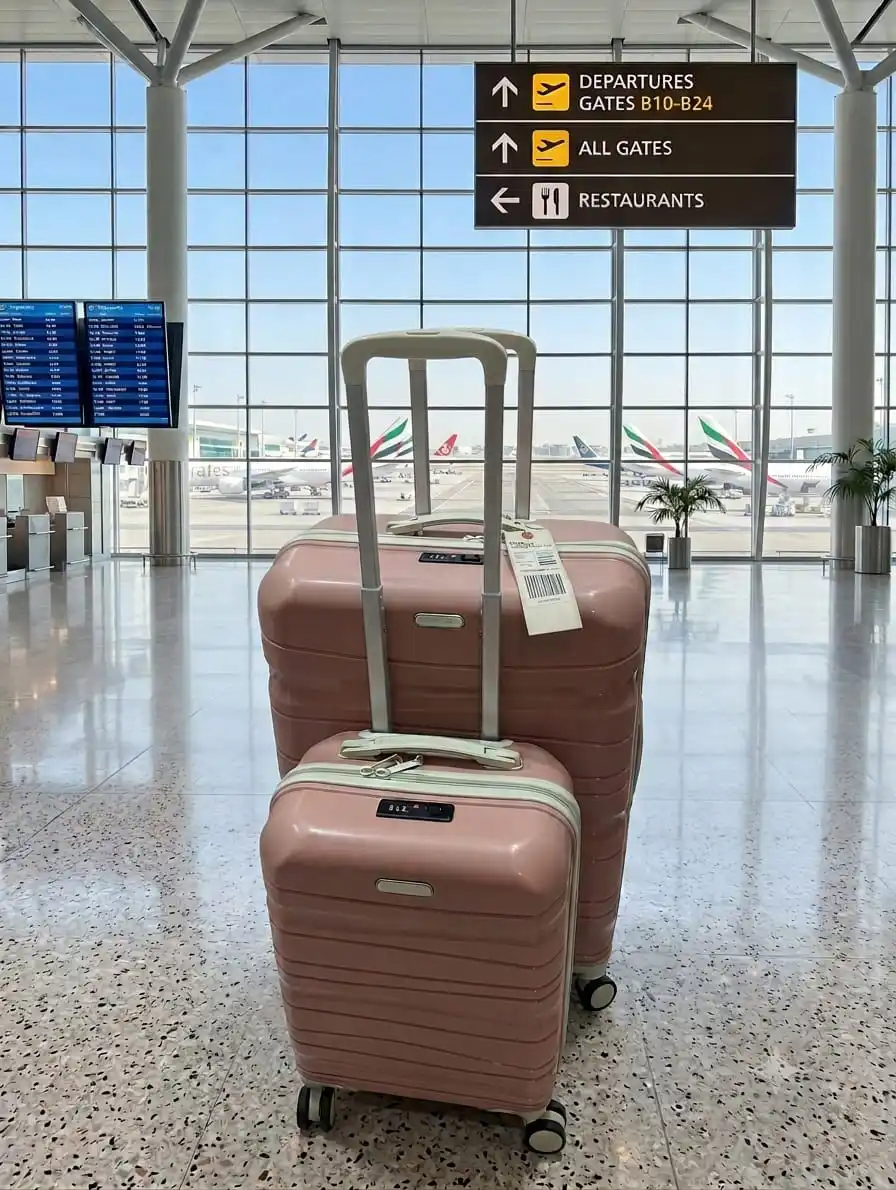 deux valises de marque tito (grande et petite ) de couleur rose avec bande beige