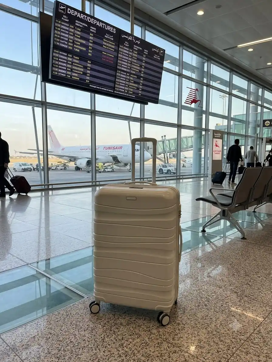 une petite valise tittou de couleur blanc cassé