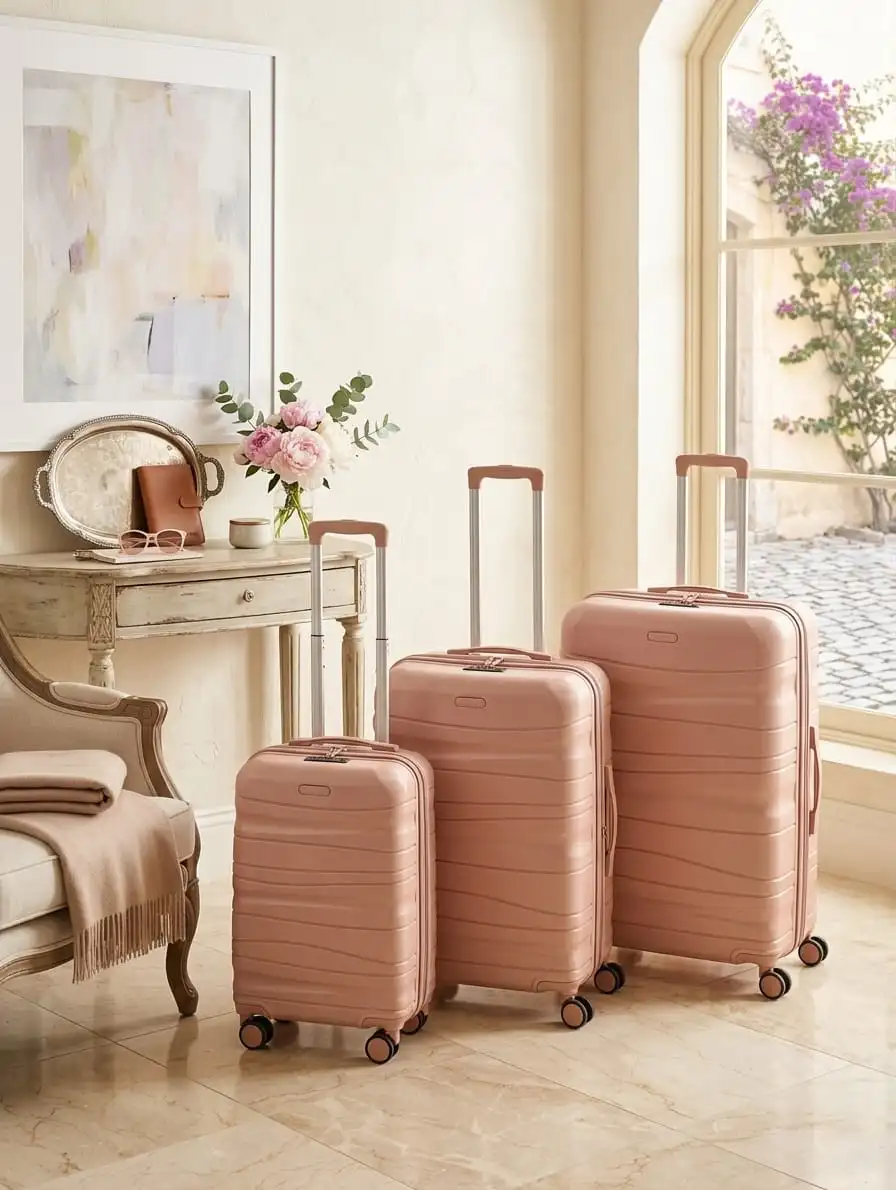 Siri de trois valises tittou incassable et démontable de couleur saumon