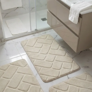 3 Tapis Salle de bain Fourrure Beige Clair
