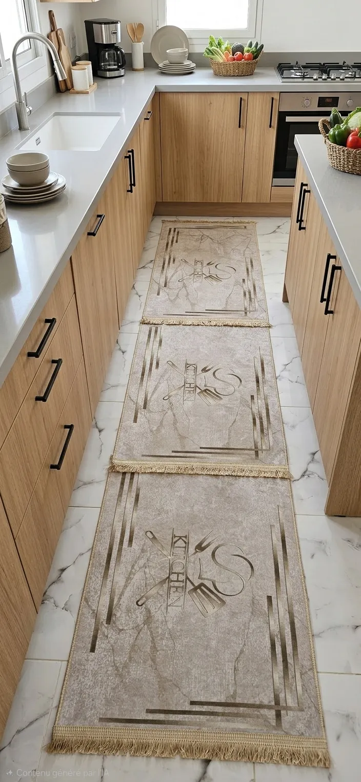 3 Tapis Cuisine Marbre & Or