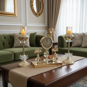 Set Décoratif Doré avec Horloge & Bougeoirs