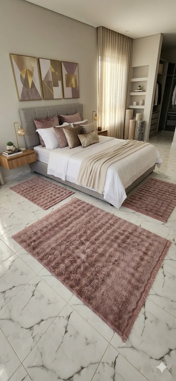 Zarbia Fourrure Lapin chambre a coucher Rose 3pcs