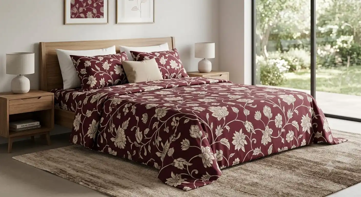 parure de lit 4 pcs de couleur rouge bordeaux
